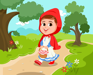 Obraz na płótnie Canvas Cartoon illustration of Little Red Riding Hood Vector