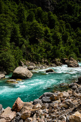 Naklejka na ściany i meble Valbona river. Valbona Valley National Park. Alps. Albania. 