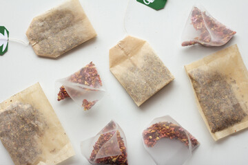 tea bags on white background