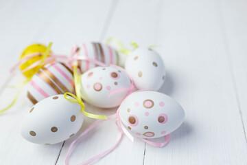 painted eggs for Easter on a white background. Easter eggs