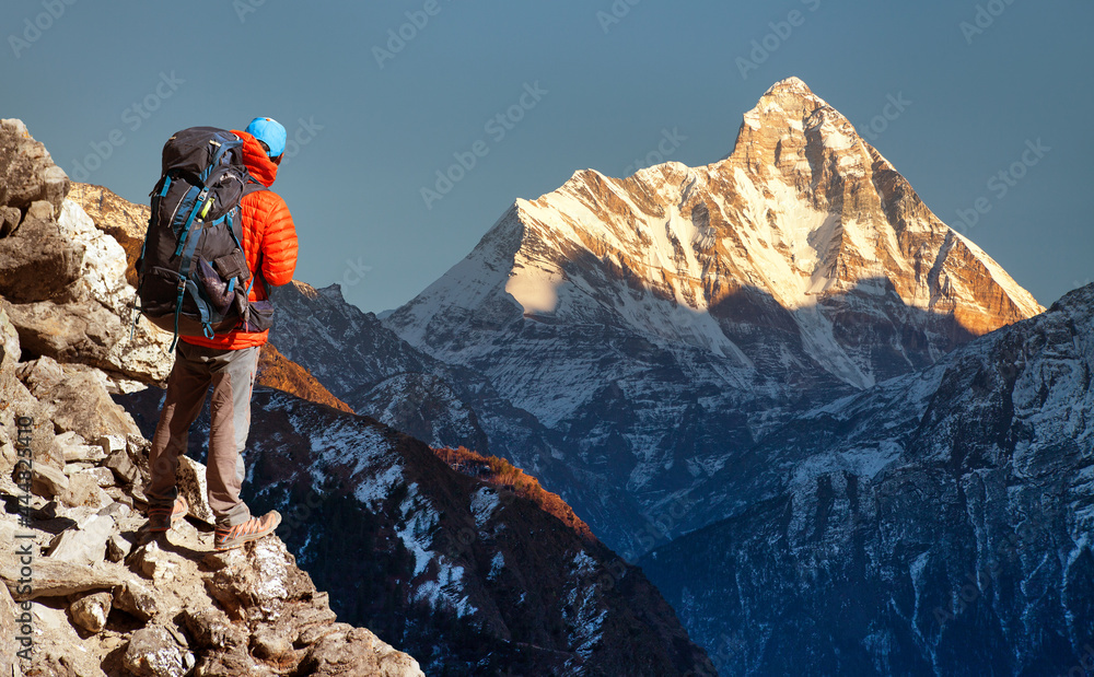 Wall mural mount nanda devi tourist hiker india himalaya mountain