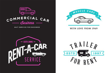 Set of Four Car Rental or Car Service Signs. Template with Fictitious Text.