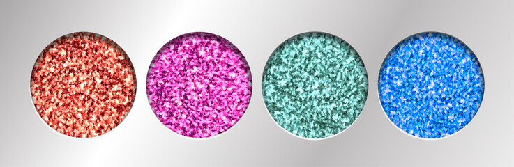 Eye Glitter Eyeshadow Tinsel Shimmer, Lipstick or Powder. Abstract Shine Circles, Make up Palette, Vector.