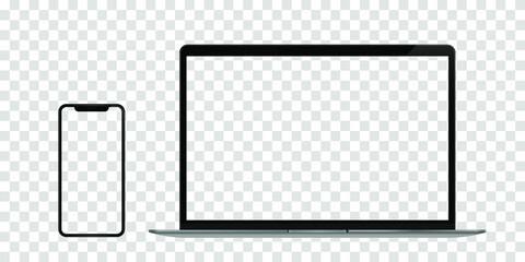 Device screen mockup. Smartphone and laptop, with blank screen for you design. Vector EPS10 PNG