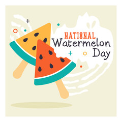 National watermelon day, watermelon holiday, red and yellow watermelon, sticker, watermelon on a stick