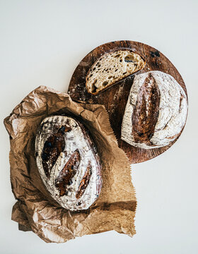 Still life rustic bread on white background
