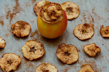 Apple chips baked in the oven with cinnamon