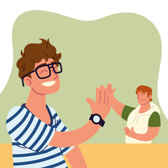 men greeting and smiling