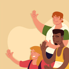 men and woman hands up