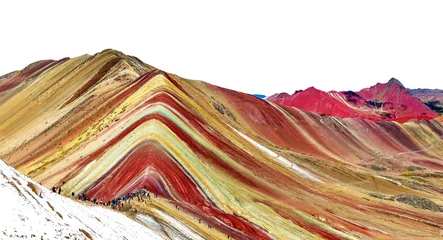 Papier Peint photo Vinicunca Rainbow mountain Peruvian Andes mountains Peru isolated