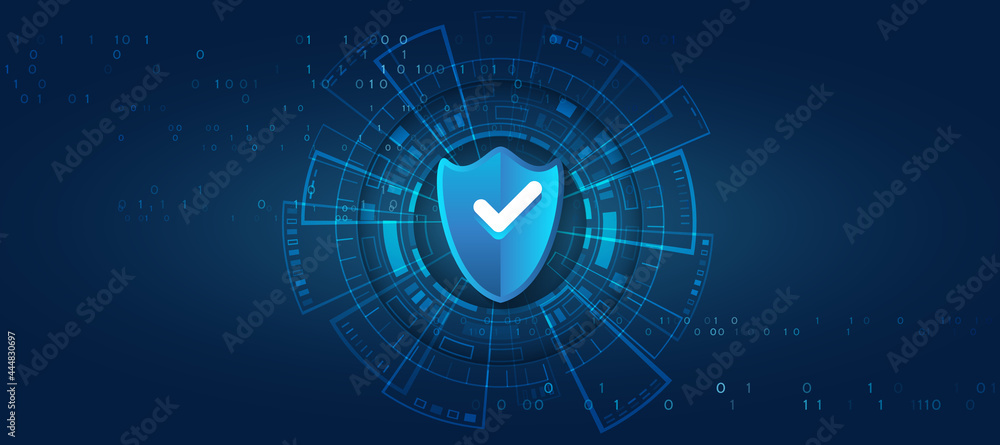 Poster Digital background innovative technologies in security systems. Shield Icon Future concept. Data protection Internet technologies.