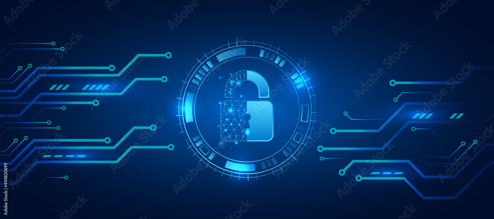 Poster protection from virus attack. global antivirus secure system. abstract blue background with various 