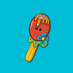 cartoon doodle character ice  cream stick,cute funnyy illstration vector eps.