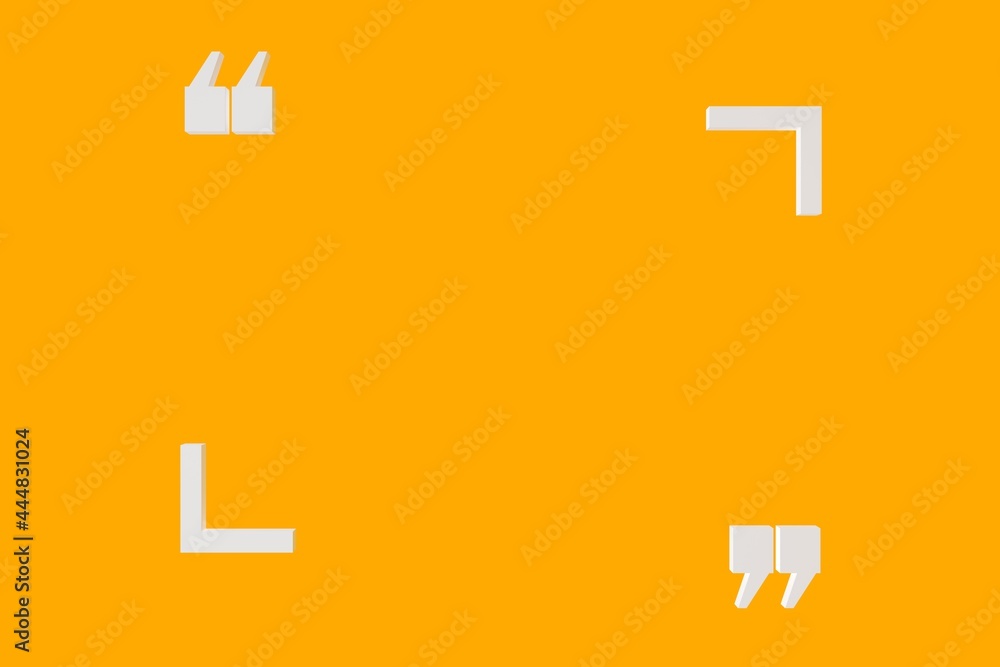 Poster empty, blank, white quotation mark with partial speech bubble on orange background, quote, speech or
