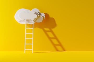 Ladder leading to white paper cut cloud over yellow background, success, achievement or career opportunity concept © Shawn Hempel