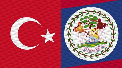 Belize and Turkey Two Half Flags Together