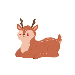 Cartoon cute adorable deer, isolated on white background. Poster for baby room. Childish print for nursery. Vector flat illustration.