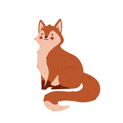 Cartoon cute red fox, isolated on white background. Poster for baby room. Childish print for nursery. Vector flat illustration.
