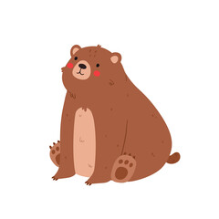 Cartoon cute brown grizzly bear, isolated on white background. Poster for baby room. Childish print for nursery. Vector flat illustration.