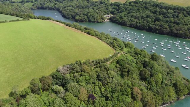 Fowey harbour aerial cornwall England uk drone 
