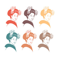 Japanese geisha. Colored vector illustration isolated on white background