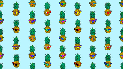 Pineapples with Sunglasses Seamless Pattern Handmade Cartoon Style