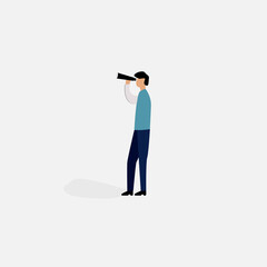 man looking into a spyglass, looking up, vector illustration