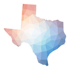 Map of Texas. Low poly illustration of the us state. Geometric design with stripes. Technology, internet, network concept. Vector illustration.