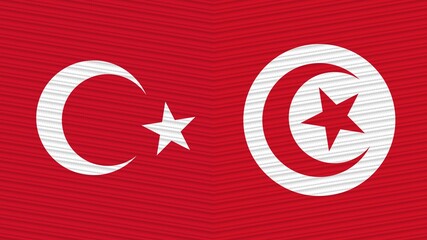 Tunisia and Turkey Two Half Flags Together