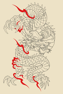 Dragon Oriental traditional painting illustration back line tattoo design 타투도안 용문신 도안 건대타투