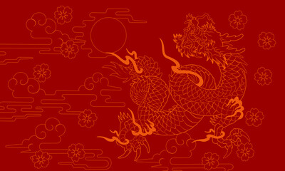 Dragon Oriental traditional painting illustration red cloud bg tattoo design 타투도안 용문신 도안 건대타투