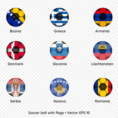 Soccer ball with flags isolated on transparent background, vector illustration