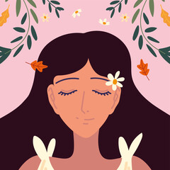 cute woman with flowers