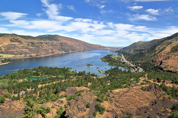 Columbia River Gorge: Looking East from the Rowena Crest View Point at the Columbia River and Gorge.