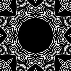 Ethnic pattern in the style of oriental, Indian handmade. Geometric isolated black white unique frame for text. Template for creativity, coloring, design.