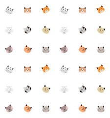 White background pattern with cat faces. Cute wallpaper.