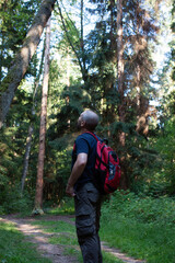 Obraz premium Man with beard hiking in the forest