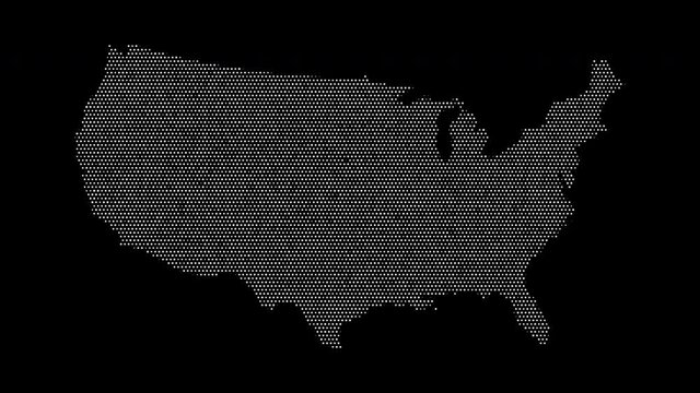 USA map from particles, dots. Digital silhouette United States of America. Abstract animation background.
