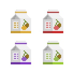 Bottles icon pixel art set of juice and milk concept