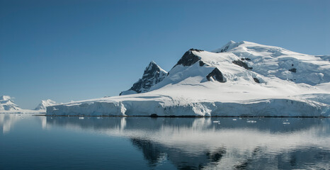 Snowy mountains in sunny day, Paraiso Bay, Antartica.