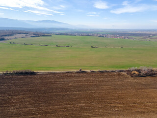 Obraz premium Aerial view of Upper Thracian Plain near Asenovgrad, Bulgaria