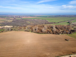 Aerial view of Upper Thracian Plain near Asenovgrad, Bulgaria