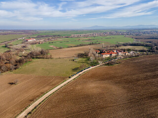 Fototapeta na wymiar Aerial view of Upper Thracian Plain near Asenovgrad, Bulgaria