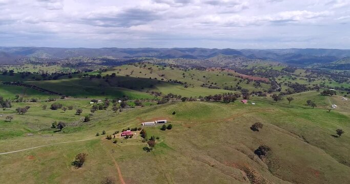Grazing agriculture cattle growing properties in high lands of NSW, AU, 4k.
