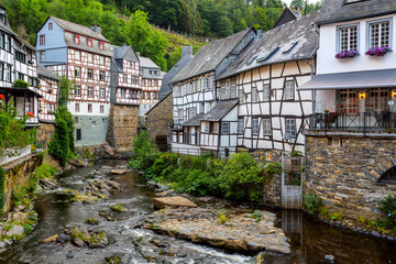 Historical half-timbered houses in Monschau town, Germany