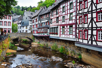 Fototapeta na wymiar Medieval fachwerk houses in Monschau Old town, Germany,