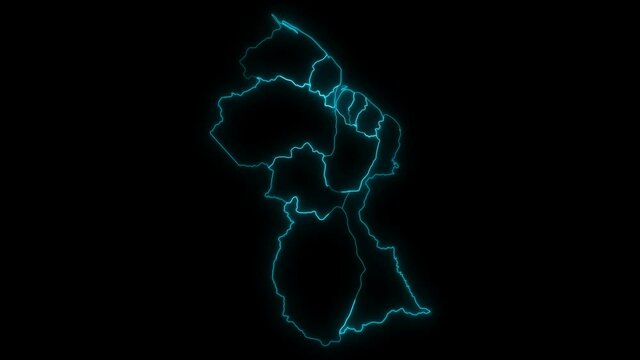 Animated Outline Map of Guyana with Regions