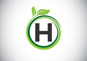 Initial H monogram letter alphabet in a spiral with green leaves. Font emblem. Nature icon sign symbol. Modern vector logo design for business healthcare, nature, farm, and company identity.