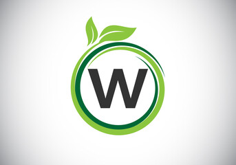 Initial W monogram letter alphabet in a spiral with green leaves. Font emblem. Nature icon sign symbol. Modern vector logo design for business healthcare, nature, farm, and company identity.