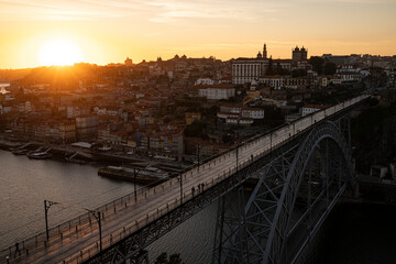 Fototapeta premium View from the Serra do Pilar Monastery in Vila Nova de Gaia towards the old town of Porto, with the famous 